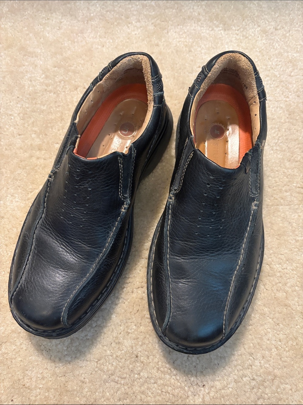 Clarks Black Leather Slip-On Loafers